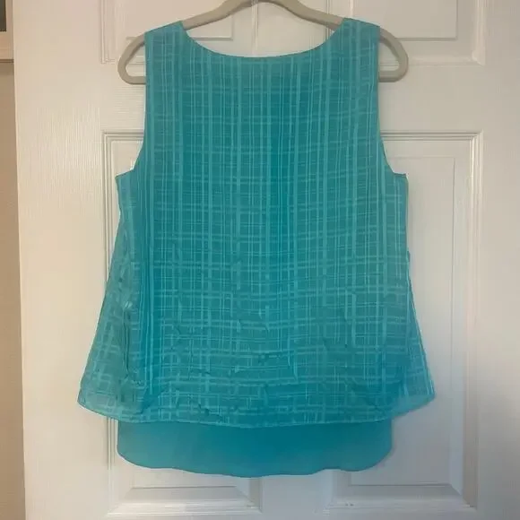 DANA BUCHMAN Women's Textured Print Sleeveless Blouse- Size L - Picture 2 of 11